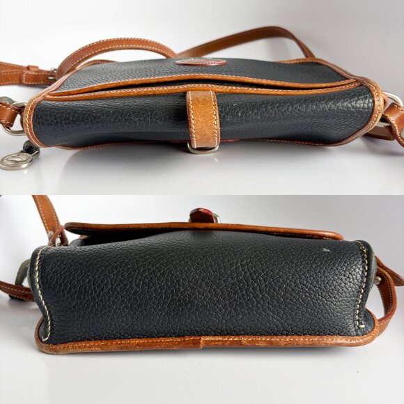 Dooney & Bourke Crossbody Bag East West Flap Blue AWL Tan Trim USA Vinta… - Picture 5 of 8